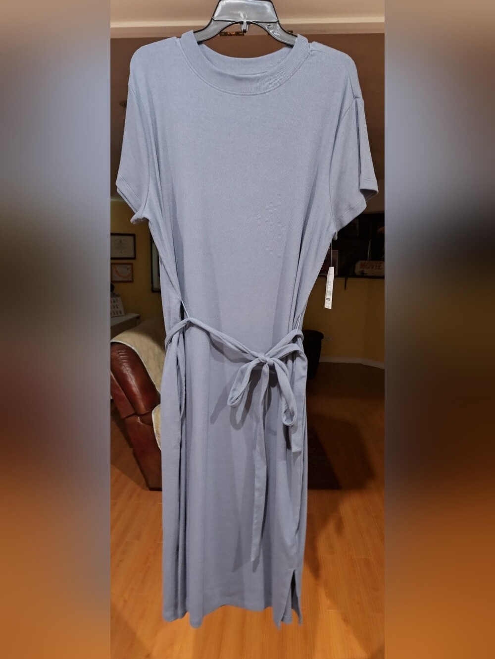 Time and Tru Ribbed Round-Neck Casual Dress in Dusty Grey